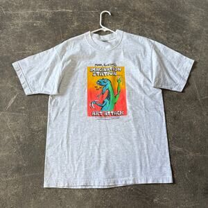 Vintage 90s Imagination Station T Rex Shirt Mens L Gray Mark Kistler Graphic